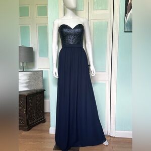 Size 10 12 Bari Jay Navy Sequin Bridesmaid Dress Mother of Bride Groom Gown
